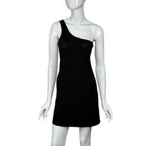 New Black Mini Bodycon Dress Small One Shoulder Unlined Ribbed Stretch